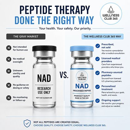 Peptide Therapy Done The Right Way: gray market versus Wellness Club 365 comparison