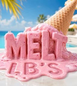 Melting ice cream spelling “Melt LB’s” by a pool