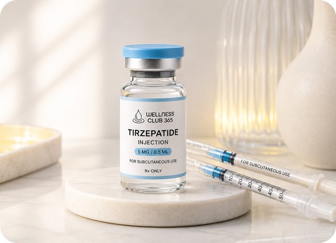 Wellness Club 365 tirzepatide vial with syringes